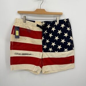 NWT Polo Ralph Lauren Men's Classic Fit Flag Cotton 6 Inc Shorts L distressed